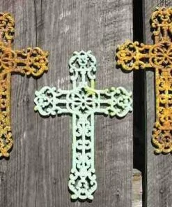 The Birdhouse Chick Cast Iron Crosses Set Of 3-Antique And Verde Finish