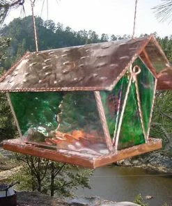 Black Hills Glass Works Copper & Stained Glass Bird Feeder Unique Bird Feeders