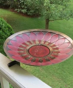 The Birdhouse Chick Red Petals Solar Bubbler Bird Bath