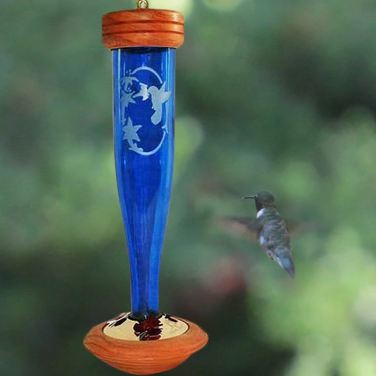 Songbird Essentials Hummingbird Feeders Crystal Etched Hummingbird Feeder- Clear Or Cobalt