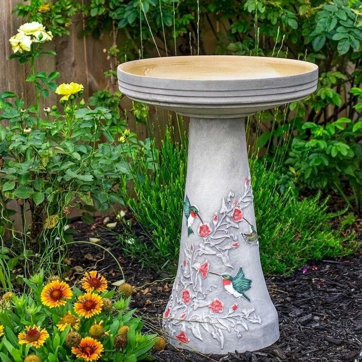 Burley Clay Staked & Pedestal Bird Baths Hummingbird Bird Bath-Lock Top