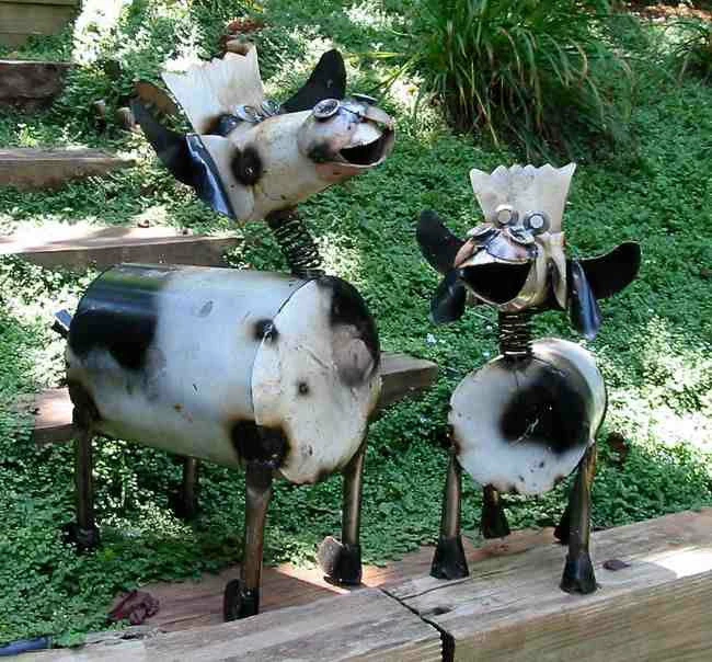 The Birdhouse Chick Recycled Metal Spotted Cows Statuary & Sculpture
