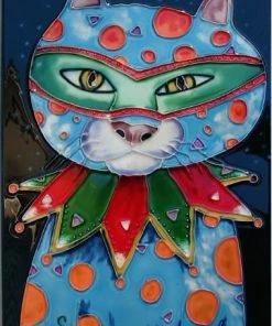 TileCraft Plaques, Stepping Stones & Wall Decor Mardi Gras Cat Art Tile 8x12