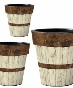 Studio M Wood Plank Vinyl Planters-Set/3 Planters, Urns & Pots