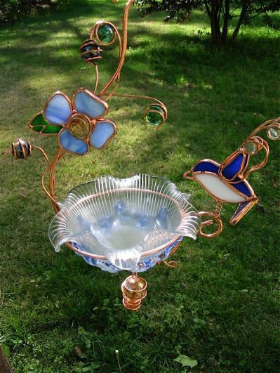 Popular Hanging Dish Feeder/Mini Bath Stained Glass