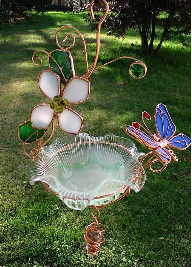 Popular Hanging Dish Feeder/Mini Bath Stained Glass
