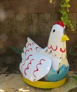 The Birdhouse Chick Hen With Eggs Metal Yard Art