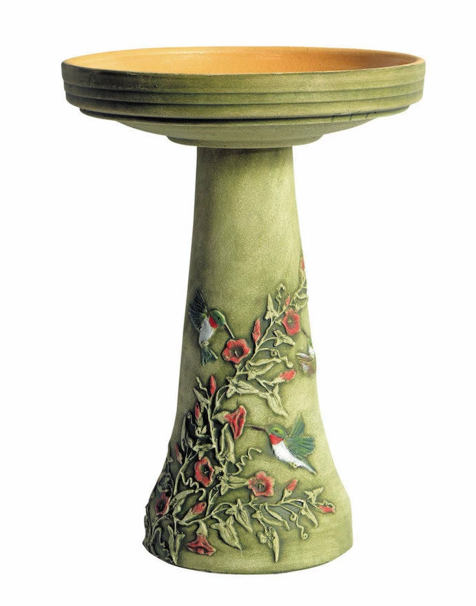Burley Clay Staked & Pedestal Bird Baths Hummingbird Bird Bath-Lock Top