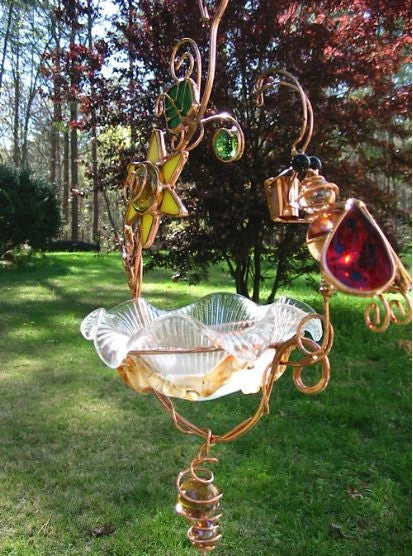Popular Hanging Dish Feeder/Mini Bath Stained Glass