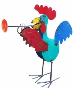 The Birdhouse Chick Jamming Roosters Metal Yard Art Statuary & Sculpture